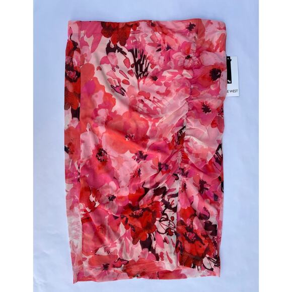 NINE WEST, SIZE L, PINK FLORAL SKIRT, ELASTIC WAIST - Picture 1 of 5
